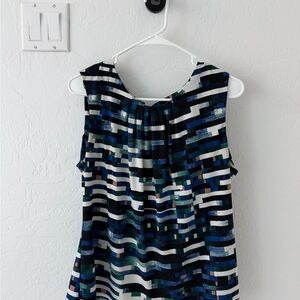 Calvin Klein Blue, Gold, Green and Black Geometric Blouse